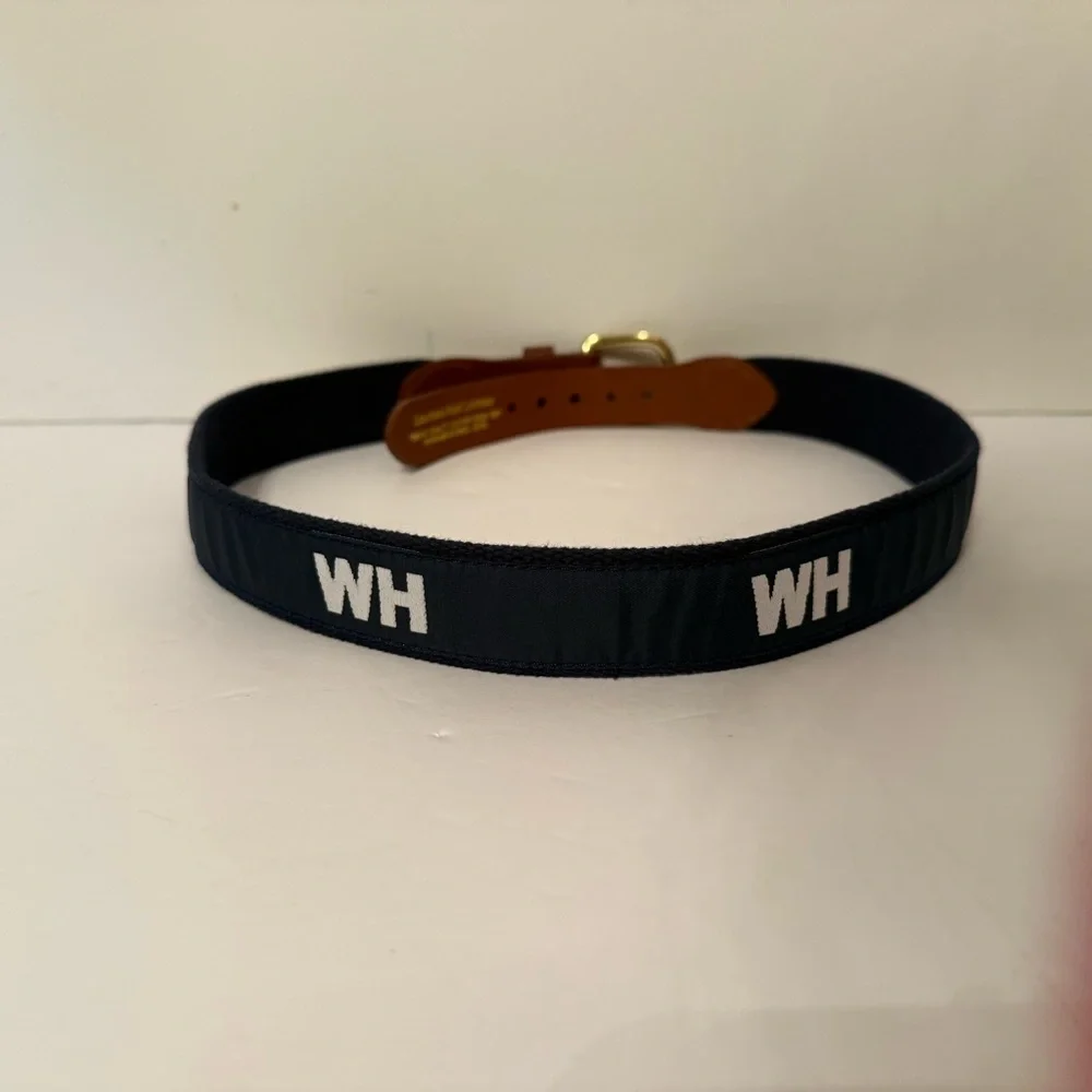 LEATHER MAN MENS BELT NAVY WHITE WH WATCH HILL RI NAUTICAL USA SIZE 30